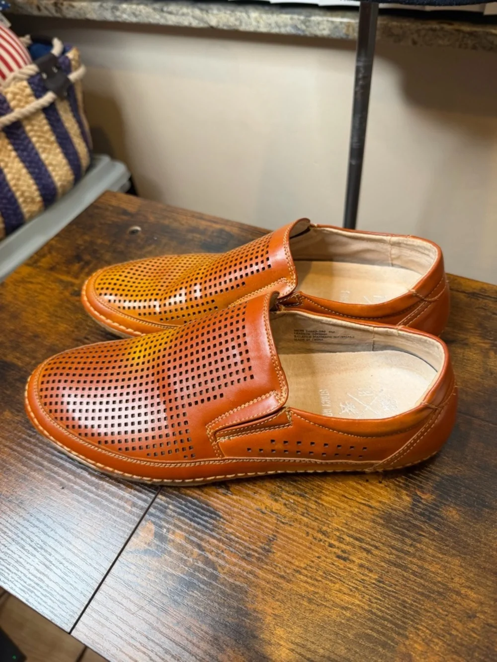 Stacy Adams Loafer Mens Shoes Light Brown Perforated Slip On Casual Size 8